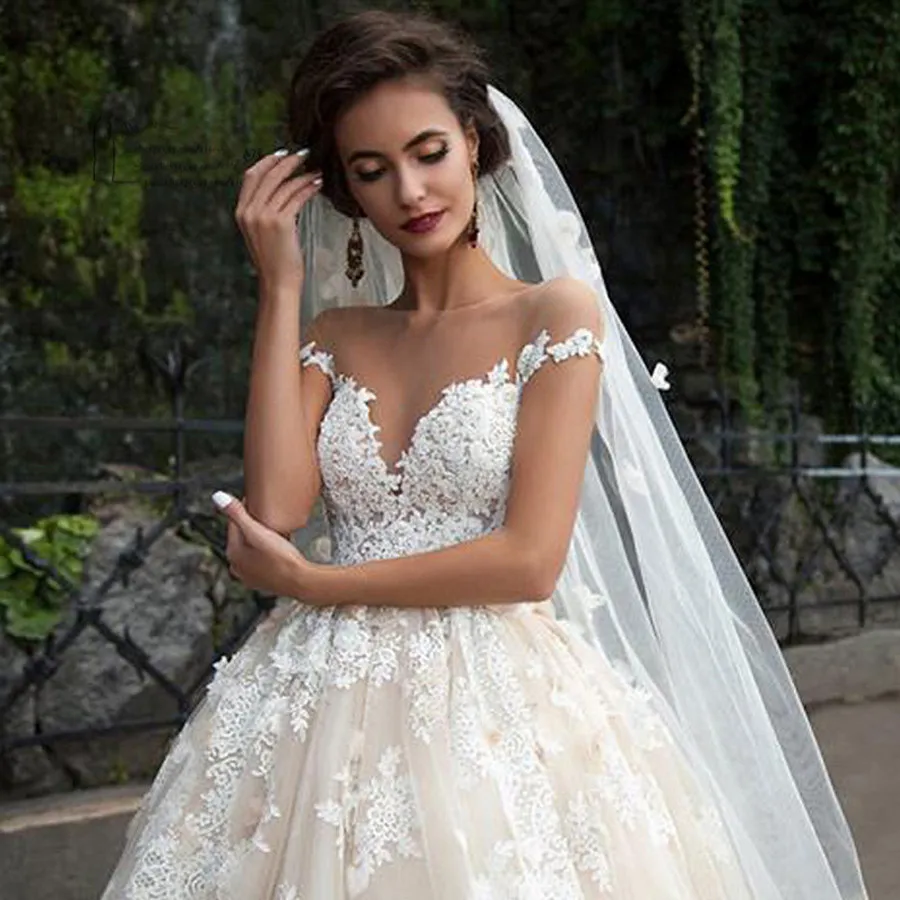 Vintage Turkije Kant Baljurk Trouwjurk 2019 Off Shoulder Prinses Illusion Jewel Hals Bruid Bridal Dress Gown Weddingdress