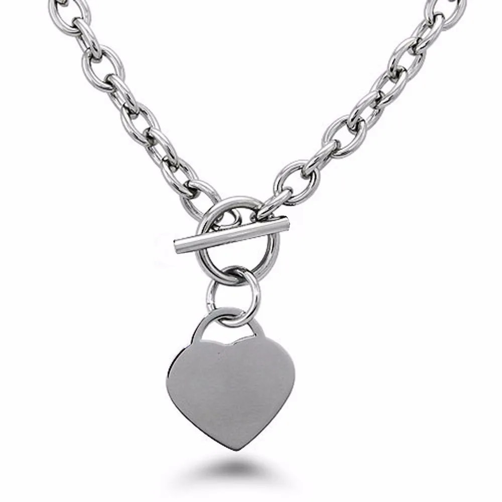 Stainless steel heart love tag pendant necklace and bracelet women jewelry set