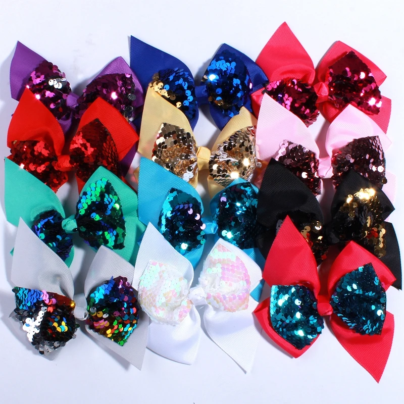 200PCS 12CM New Dovetail Grosgrain Fabric Hair Bows For Headbands Sparkling Sequins Hair Bow For Hair Accessories You Pick Color