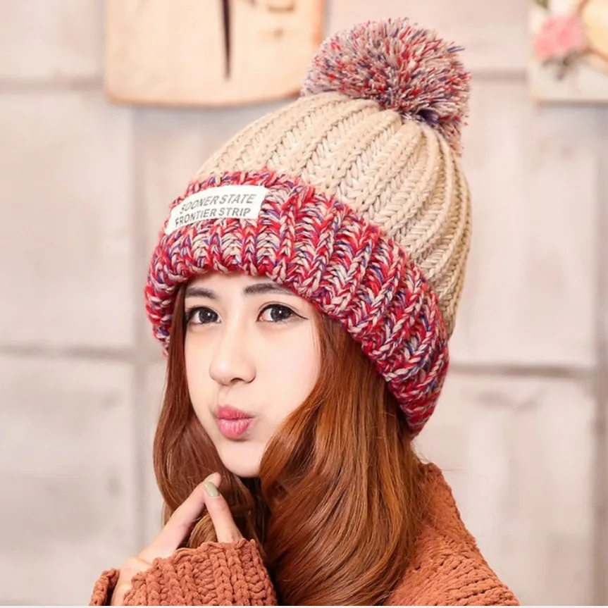 2016  Winter casual warm Knitted Cap for women  Fashion Skullies & Beanies High quality Cute Winter Cap Best gift for women lady