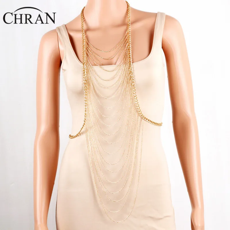 Chran New Fashion Sexy Chain Bralette Gold Silver Color Tassel Body Jewelry Chain Necklace Beach Bikini Jewelry Harness DDBJ9004