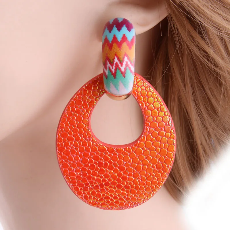 NeeFu WoFu Flash Leather Earrings Big for Woman Water Drop Earring Large Long Brincos Oorbellen Leopard Wholesale Accessories