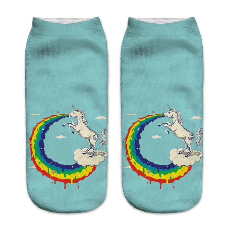 Cute Girls Women Unisex 3D Cartoon Unicorn Print Socks Low Cut Funny Ankle-High Cotton Socks 16 Colors