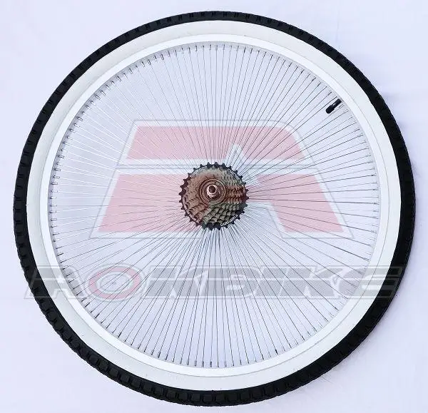 26/24 Inch Beach Bike Wheel 7 Speed Retro Beach Bicycle wheel V brake 2.125 white side tires 140PCS spokes Bike hub