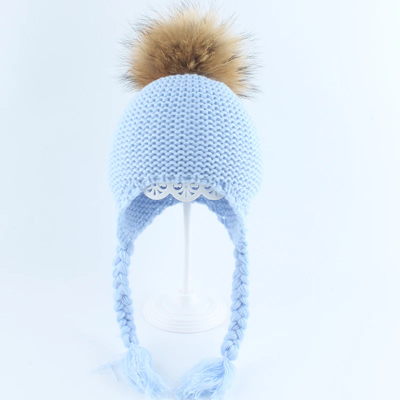 FURANDOWN New Fashion Kids Beanie Winter Pompon Hats For Children Girls Knitted Wool Earflap Beanies Cap Crochet Baby Hat