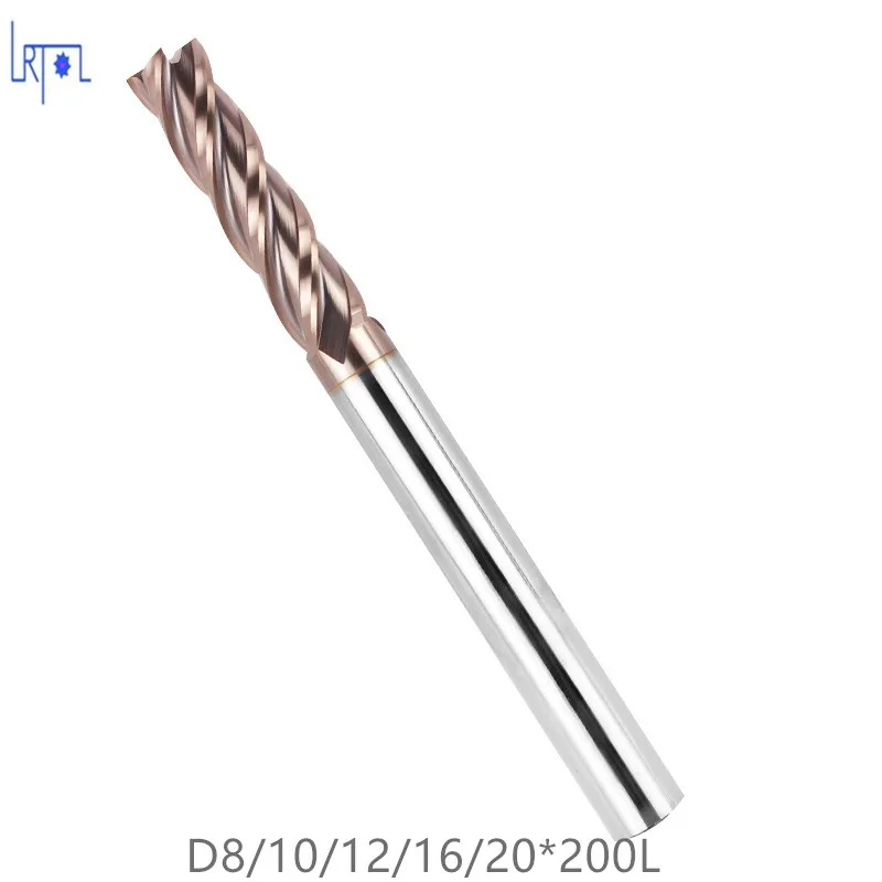 SET HRC50 D8 10 12 16 20*200mm  4 Flutes Tungsten Carbide Straight Shank End Mill CNC Tool cutter of machine