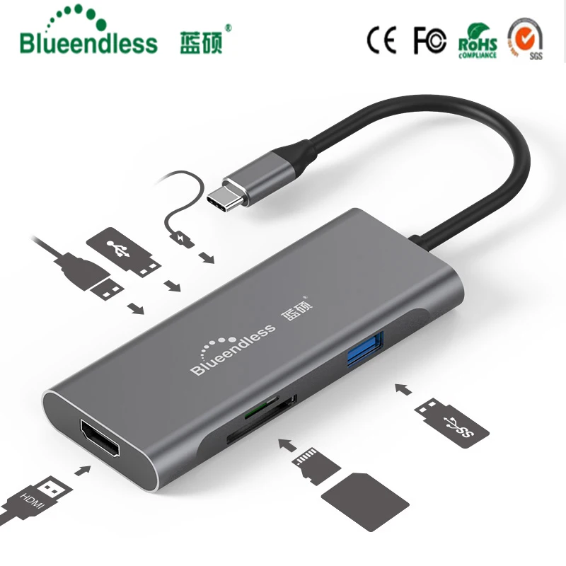 Blueendless USB-C Type C 3.1 Splitter 3 Port USB C HUB to Multi USB 3.0 HDMI Adapter for MacBook Pro Accessories USB C HUB