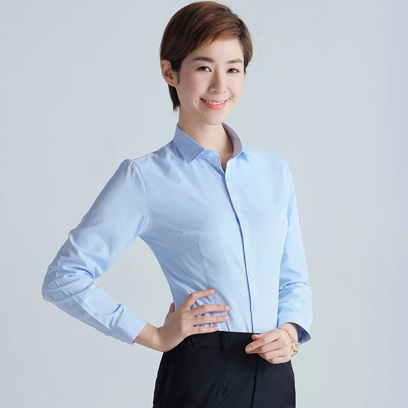 Women's Button Down Long Sleeve Shirts Slim Fit Dress Shirt Wrinkle-Free Strech Solid Work Office Blouse For Year-round Wear