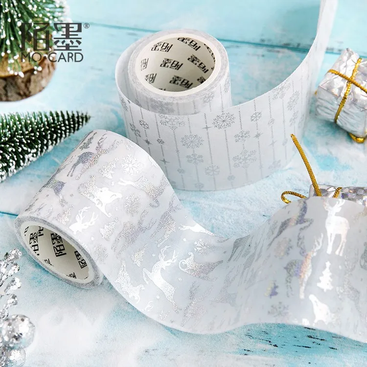 5cm Wide Creative Laser Silver Washi Tape Christmas Deer Snowflake Adhesive Tape DIY Scrapbooking Sticker Label