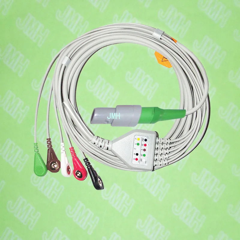 

Compatible with Redel 6pin Creative PC9000,UP6000 ECG Machine the one-piece 5 lead cable and snap leadwire,AHA or IEC.