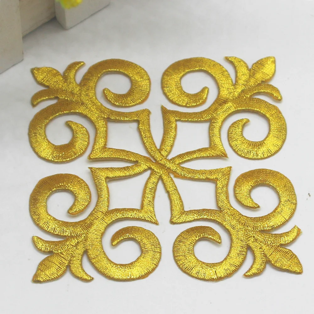 1 Piece Iron on Embroidery Flower Gold Appliqued Cosplay Costume Trims Diy Garment Patches 8cm*8cm