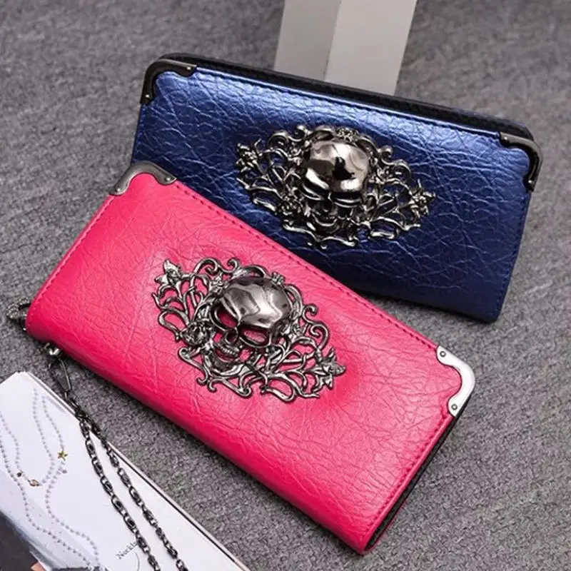 New Vintage Skull Ladies Long Handbag Zipper Wallet Skeleton Purse Clutch Card Holder Wallet carteira feminina handbag