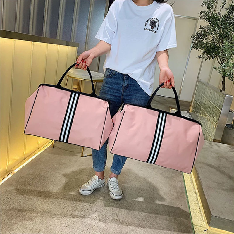 Portable Travel Bag Female Big Fitness Duffel Bag Men Weekend Bags Nylon Overnight Striped Women Handbags bolsas viaje XA637B