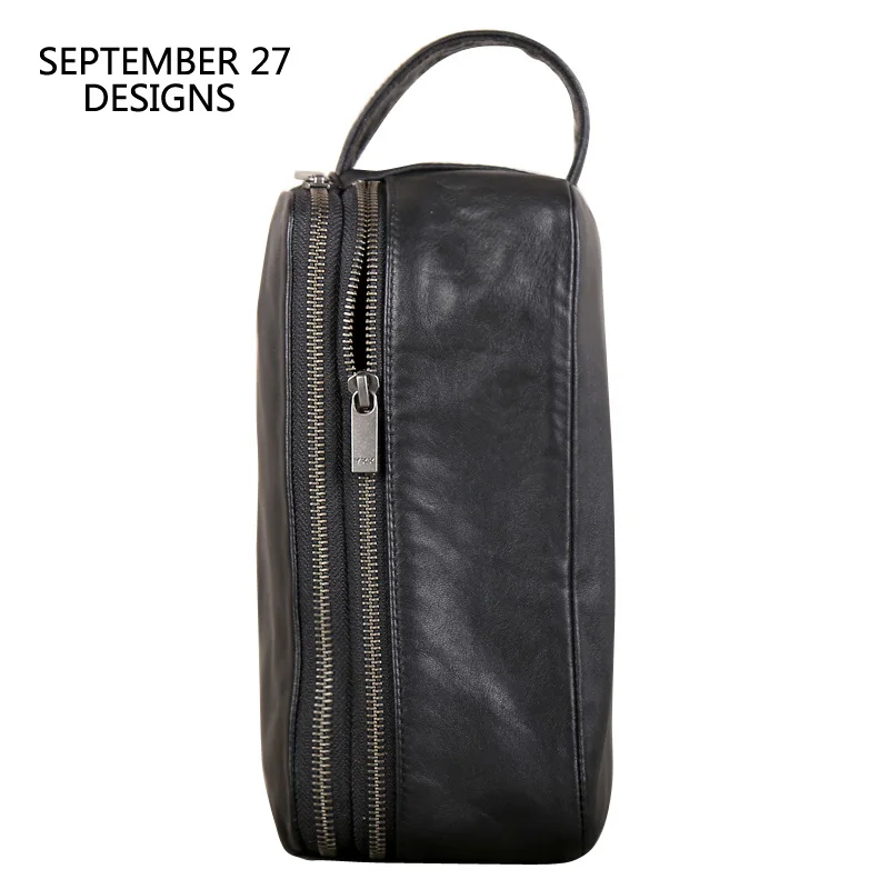 Clutch Bag Men Genuine Leather Luxury Large Capacity Male Double Zipper Travel Wallets Cell Phone Purses Storage Hand Bags