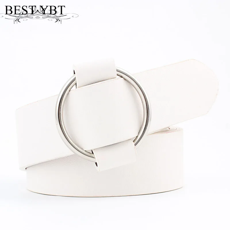 Best YBT Women leather belt Newest Round buckle belts female leisure jeans wild without pin metal buckle Women strap belt