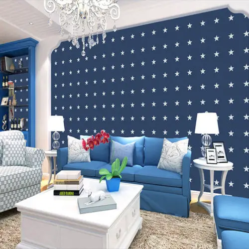 

Q QIHANG Children's Room Boy bedroom Wallpaper Mini Stars Pentagram Style Blue 0.53m*10m=5.3m2