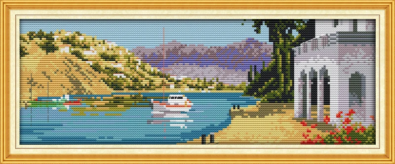 The Mediterranean Sea port cross stitch kit aida 14ct 11ct count printed canvas stitches embroidery DIY handmade needlework