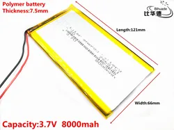 3.7V 8000mAh 7566121 Lithium Polymer Li-Po li ion Rechargeable Battery Lipo cells For Tachograph POS Portable DVD Searchlight