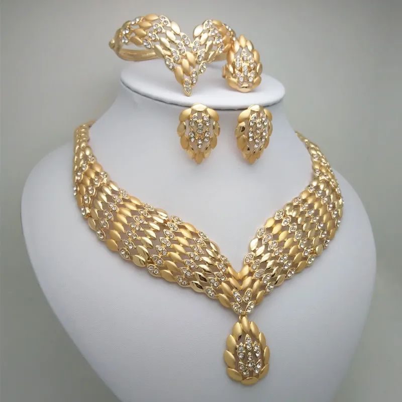 Fashion African Dubai Gold Jewelry Women African Beads Set Nigerian Bridal Jewelry Sets Wedding Accessories