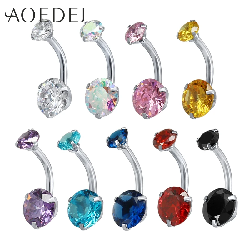 

AOEDEJ 9pcs/lot Crystal Navel&Bell Button Rings Stainless Steel Piercings Ombligo Cubic Zircon Piercing Nombril Navel Piercing