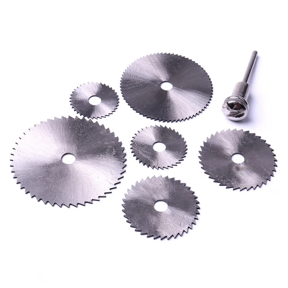 6個hssミニ円形ブレードdremel回転工具金属カッター工具セット木材切断ディスクドリルマンドレルカットオフツール