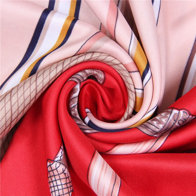 POBING Luxury Brand Twill Silk Scarf Women Mace Print Square Scarves Wraps Female Large Hijab Big Shawl Neckerchief 130*130CM