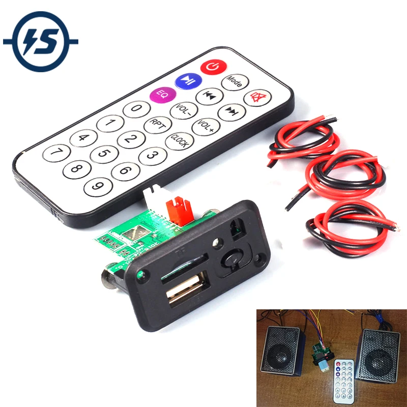 Placa de áudio amplificadora usb, alto-falante com fio de controle remoto mini 5v mp3 placa decodificadora 3 w * 2 módulo de decodificação mp3 wav u disk tf cartão