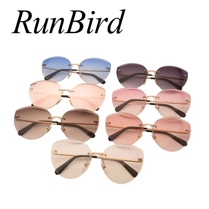 RunBird 2017 新しい猫目サングラスファッション女性の高級ブランドデザイナーリムレスキャットアイミラーサングラス女性のための UV400 1043R