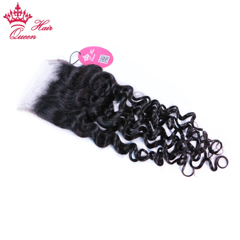 Queen Hair Products Peruvian Lace Closures Human Hair Water Wave 12 - 22inch 4x4 150% Density Hair Extensions Virgin Raw Hair