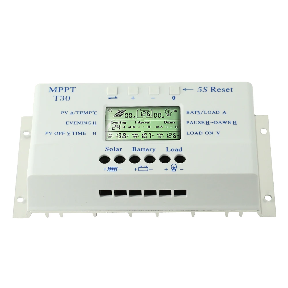 Solar Charge Controller 30A MPPT PWM Voltage Settable LCD Dispaly Light and Dual Timer Control 30A 12V 24V Auto Work NEW