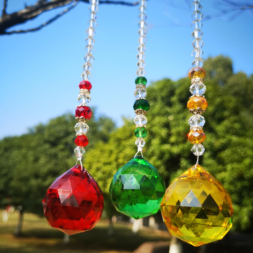 3PCS/LOT Crystal Sun Catchers Chandelier Crystals Ball Prism Pendant Rainbow Maker Hanging Chakra Suncatcher