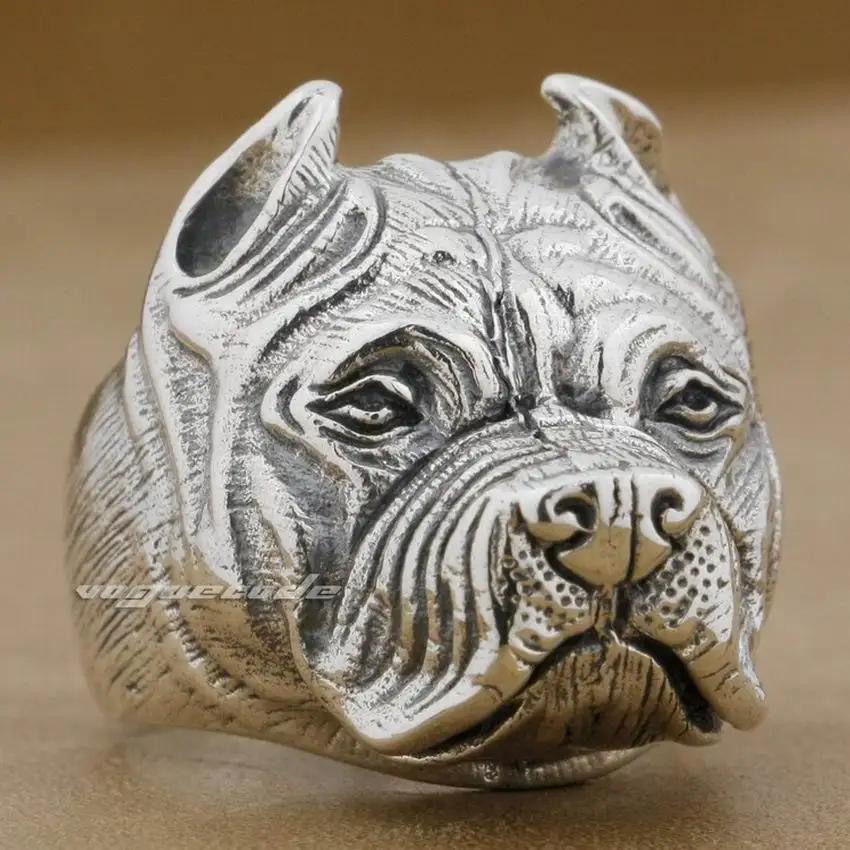 Pitbull Pit Bull Dog Ring 925 Sterling Silver Mens Biker Rocker Punk Ring 8E010 US Size 7 to 15