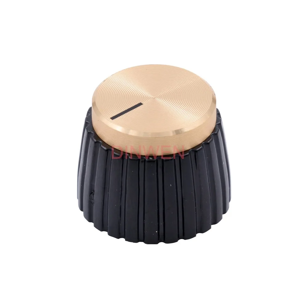 19,5x15,5mm Aluminium Kunststoff Set Pointer Knob Cap Für Marshall Gitarre AMP Wirkung Pedal Overdrive 1/4 "Messing einfügen Schwarz Gold – Detail 2