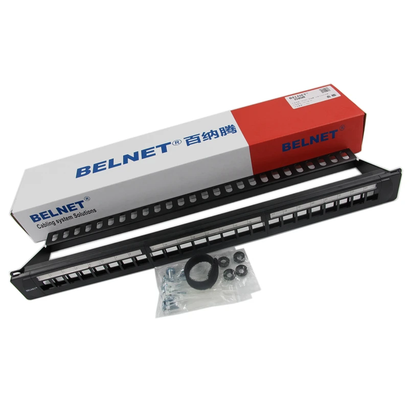BELNET 24 Port RJ45 UTP Patch Panel Kosong 1U 19 ''Inch semua logam Rack Mount Jaringan cat5e cat6 cat7 Ethernet cablekeystone jack