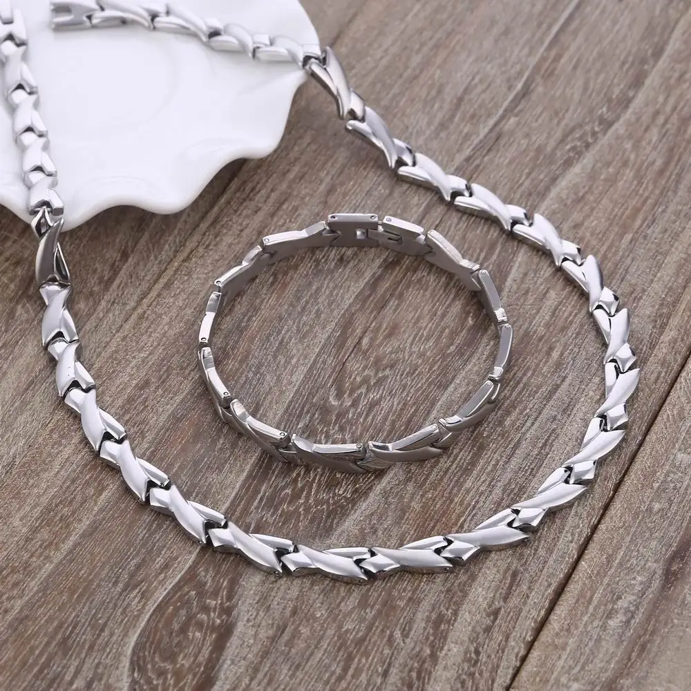 Personality Chunky Chain Stainless Steel Jewelry Sets For Women Male Chain Bracelet Necklace Sets