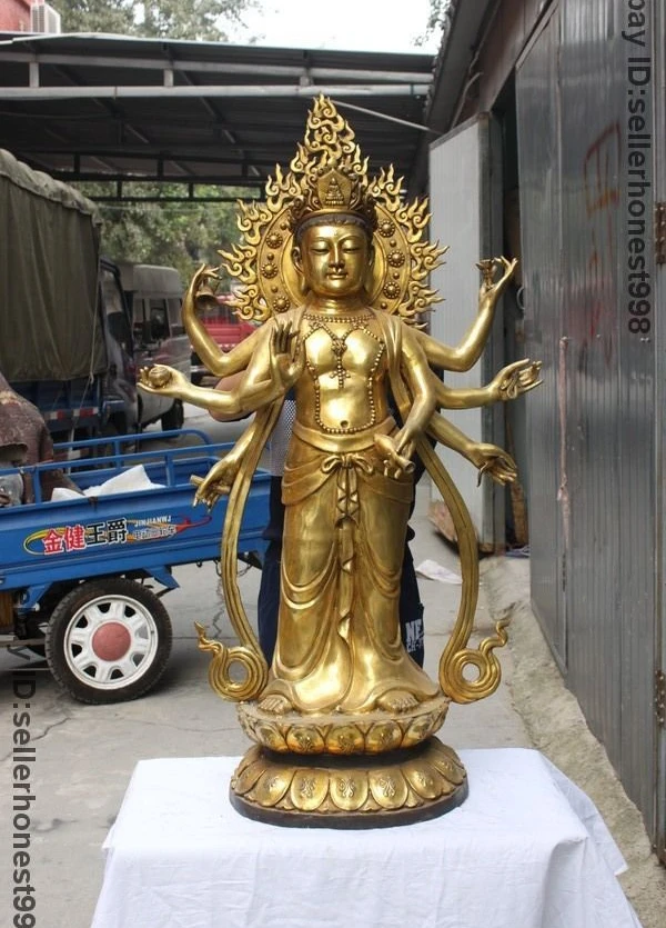 

Tibet Buddhism Huge Eight arm Kwan-yin bronze copper Gilt Avalokitesvara Statue