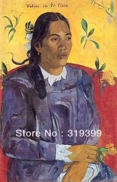 Oil Painting Reproduction on Linen canvas,La femme a la fleur by paul gauguin,100%handmade oil painting, free Shipping