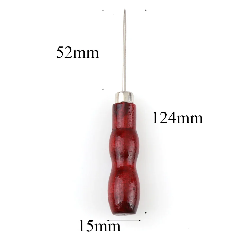 2Pcs Red Color Leather Craft Tip Awl Hand Sewing Tool Leather Edge Slicker Kit Awl Hole Puncher Positioning Drill Tools