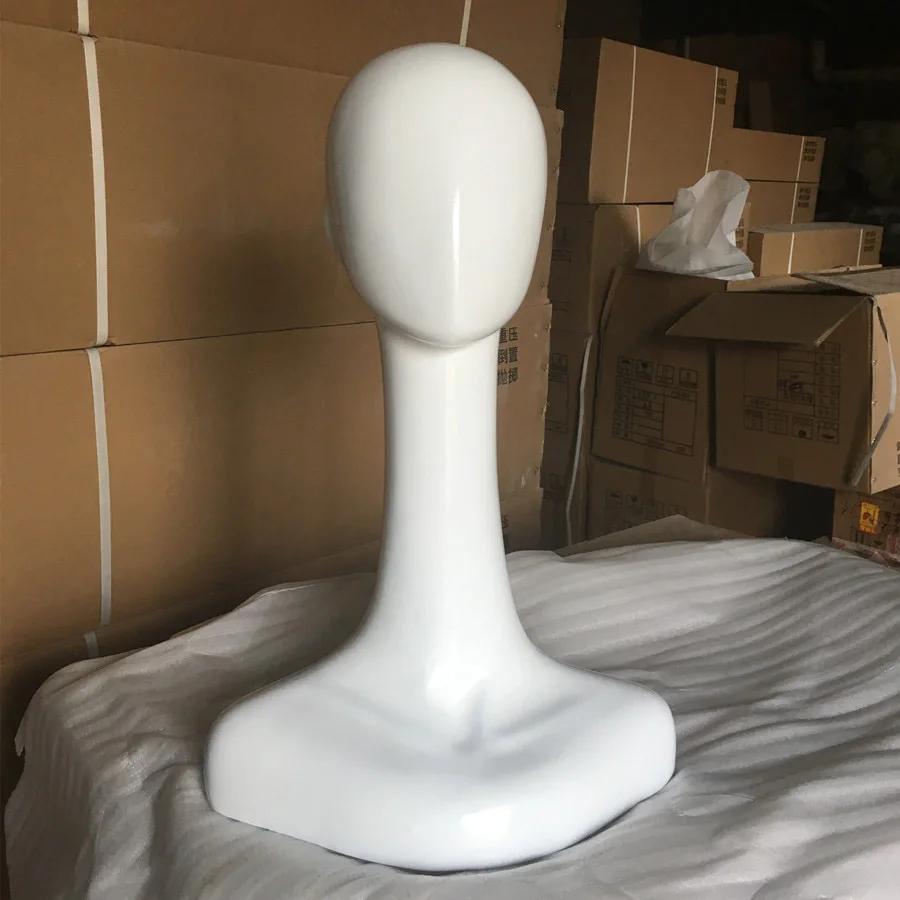 

High Level New Style Long Neck Fiberglass Head Mannequin Gloss White Mannequin Head On Promotion