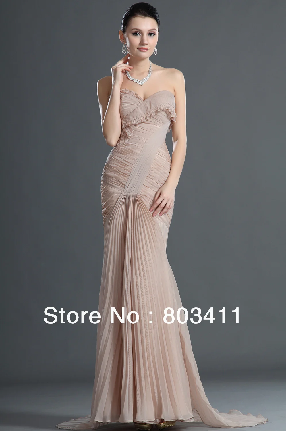 Mermaid Crumpled Chiffon Formal Evening Gowns Criss Cross Sleeveless Sweep Train Evening Dress