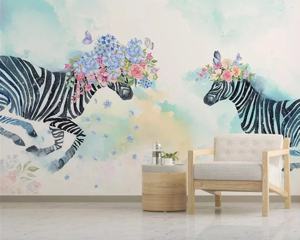 Decorative wallpaper Hand-painted Flower Zebra Background Wall