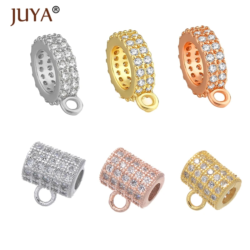 Supplies For Jewelry 4 Pcs DIY Copper zircon Bail beads can be linked to Bracelets Necklace Pendant Charm Jewelry Bails charms