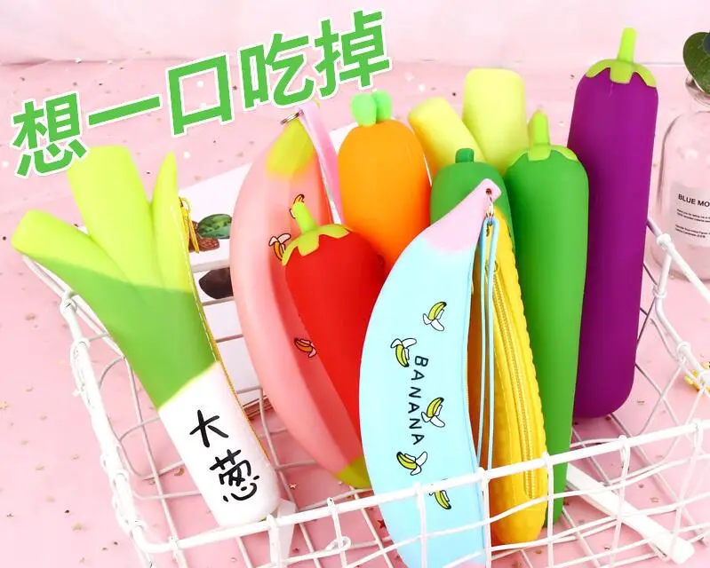 Creative Vegetable Shape Pencil Pouch Kawaii Silicone Large Capacity Pen Bag 2 PCS/Lot Korea Simple Coin Purse