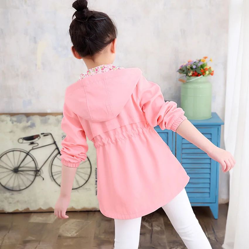 Girls Windbreaker Coat New Cute Flower Hooded Outwear for Baby Kids Clothes Children Casual Jackets 4 6 8 9 10 12 Years Vestidos