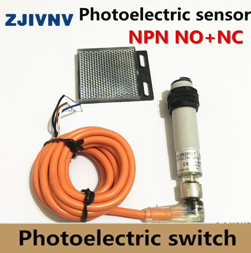 

M18 Retroreflective type NPN NO+NC DC 4 wires connector type photoelectric switch photocell sensor with mirror reflector 2m