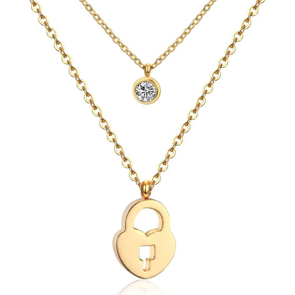 LUXUSTEEL Fashion Moon/Music Note/Fairy Shape Double Chain Necklace Steel Golden Color Charm Crystal Pendant Necklace Female