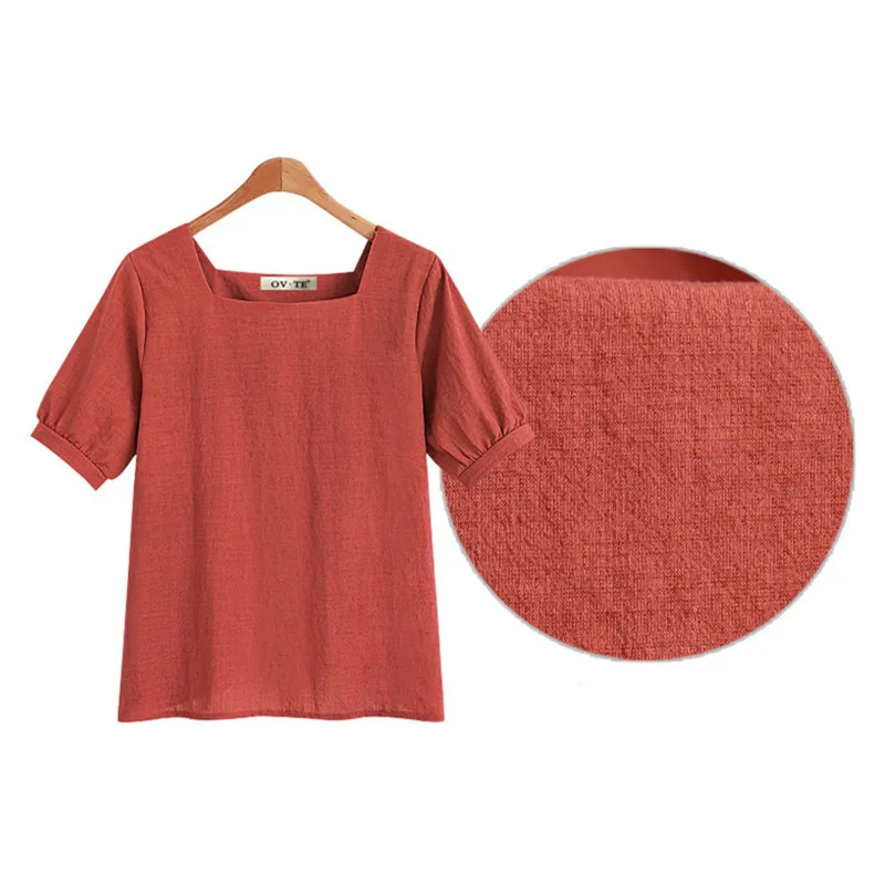 Blusa informal de algodón y lino para verano, camisa de chifón suave y transpirable, color rojo, caqui y negro, 2018