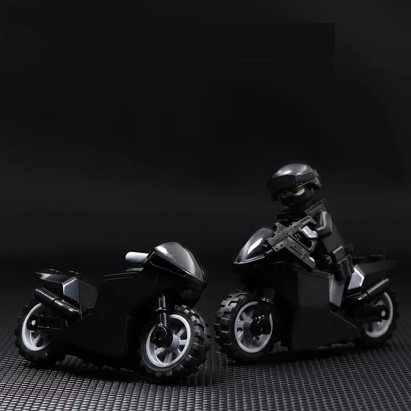 Motorcycle Racing Black Weapons Brinquedos Accessories Playmobil City Military Figures Building Block Brick Original Mini Toys