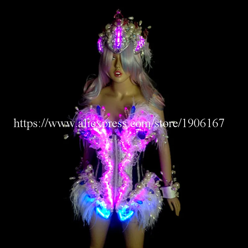 

Crystal Party Led Light Party Evening Dress Nightclub Luminous Grand Event Performance Clothes Dancing Stage TV Show Costume