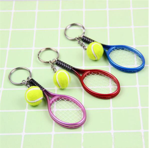 20 pieces/lot NEW 6 Colors Mini Tennis Racket Ball Keychain Key Ring Bag Accessories Charm Gift Women Fashion Accessories